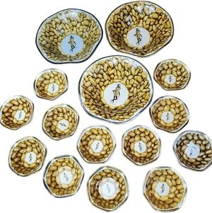 Vintage Planters Mr. Peanut Tin Metal Snack Nut Dish Bowl Set. 15 pc.